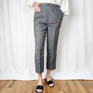 Stunning Vintage 100% Wool High Waisted Houndstooth Plaid Pleated Pants Trousers